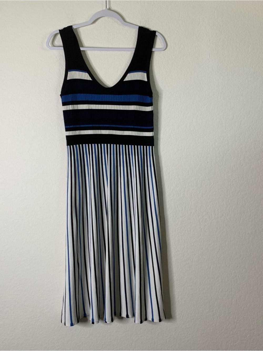 Tanya Taylor Womens blue white Lolanda sleeveless ribbed midi dress Ox